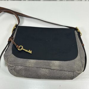 Fossil Harper black & brown Leather Crossbody Bag Purse faux snake print